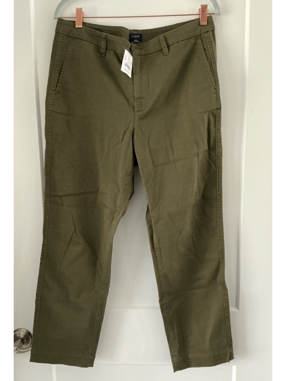 J. Crew Olive Green Cropped Chino Pants, flat front, size 8, NWT